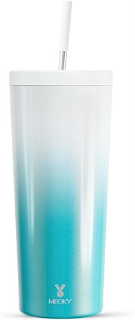 Meoky 24 oz Insulated Tumbler with Lid and Straw, Stainless Ste...