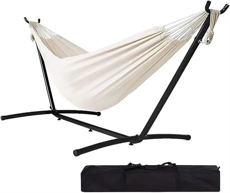 9 FT - Goutime Double Hammock with Stand, Cotton Fabric Camping Hammock with Spa