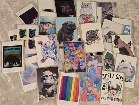 48 PCS - Redbubble Hippo Art Greeting cards *Assorted Design