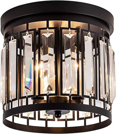 Larootsi Elegant Crystal Flush Mount Chandelier Light Fixture with K9 Crystal, 3