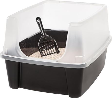 IRIS USA Open Top Cat Litter Tray with Scoop and Scatter Shield, Sturdy Easy to