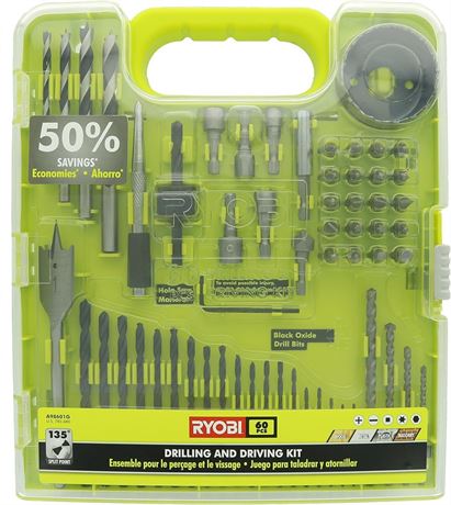Ryobi A98601 60 Piece Black Oxide Drilling and Driving Bit Set with Carrying Cas