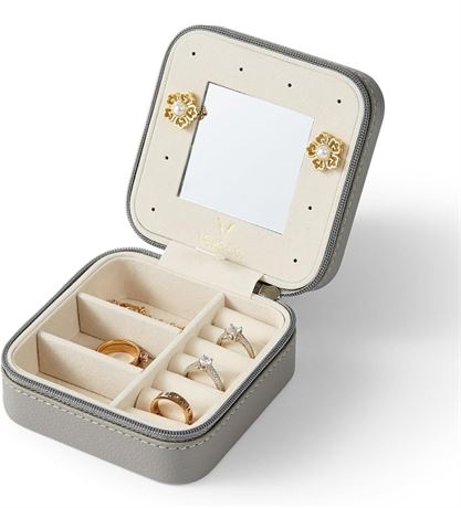 Vee Small Travel Jewelry Box, Mirrored Portable Jewelry Organizer Display
