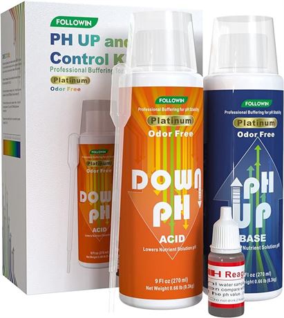 2 Bottles, (9 fl oz ea) - FOLLOWIN pH Up and Down Control Kit for Soil hydroponi