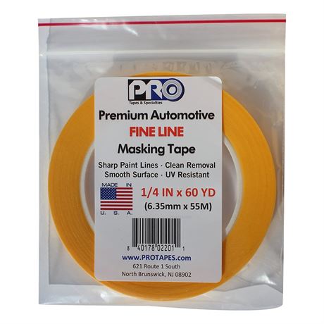 PRO Tapes Premium Automotive FINE LINE Masking Tape 1/4 in x 60 YDS on 3" Core