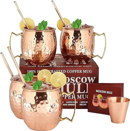 Moscow Mule Copper Mugs - Set of 4-100% Pure Solid Coppe..