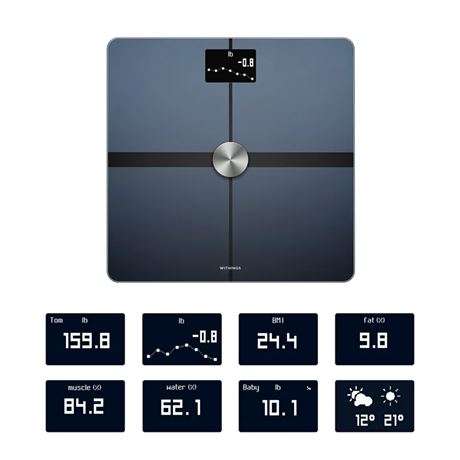 Withings Body+ - Digital Wi-Fi Smart Bathroom Scale in Black 398 Lb Capacity