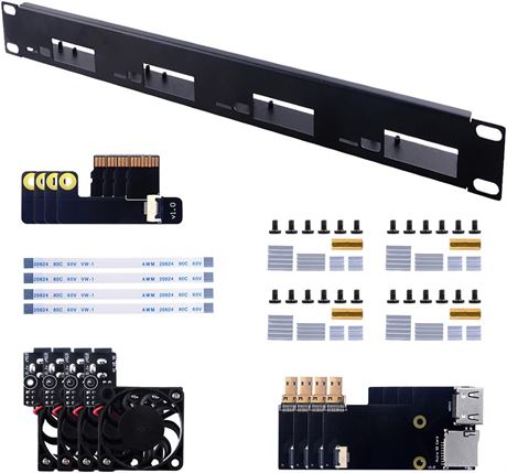 Waveshare 1U Rack Kit for Raspberry Pi 4 19″ Rackmount Up to 4 Units Specificall