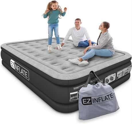 King Size, EZ INFLATE Air Mattress with Built in Pump - Double-High Inflatable