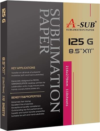 A-SUB Sublimation Paper 8.5x11 Inch 110 Sheets ONLY Compatible with Sublimation