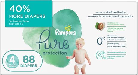 PAMPERS Size 4 Diapers, Pure Protection