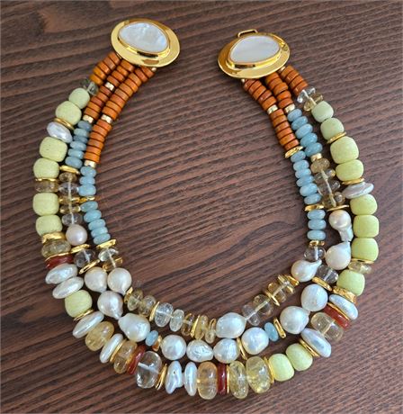 3 Layer Necklace, Fashion Multi Layer Necklace with Natural Stone