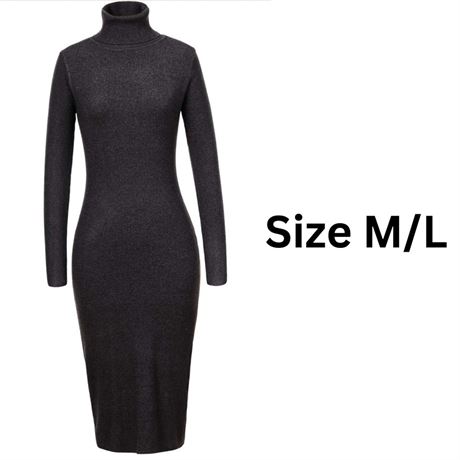 Size M/L, GLOSTORY Womens Winter Turtleneck Bodycon Sweater Dress Woman Midi
