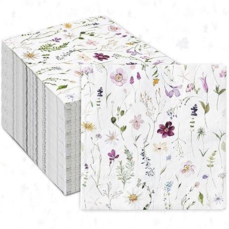 80 Pack, 6.5 x 6.5 Inch - AnyDesign Floral Paper Napkins Wild Flowers Disposable