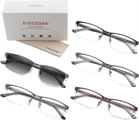 SIZE: +1.50 Eyecedar 5-Pack Reading Glasses for Men Metal Half-Frame...