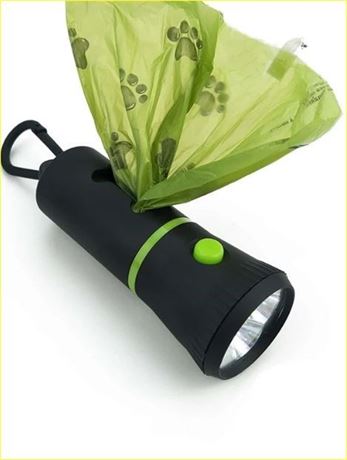 Dog Poopbag Dispenser with Built-in LED Flashlight w/ Carabiner and 10 Bags