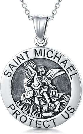 LONAGO Saint Michael Medal Necklace Sterling Silver Protector St Michael Archang