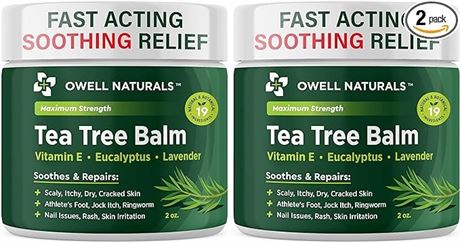 PACK OF 2 OWELL NATURALS Tea Tree Balm for Itchy, Dry and Cracked Skin, Rashes,