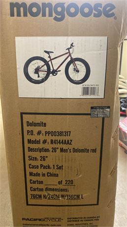 Mongoose Dolomite Mens Fat Tire Mountain Bike, 26-inch Wheels, 4-Inch Wide Knobb