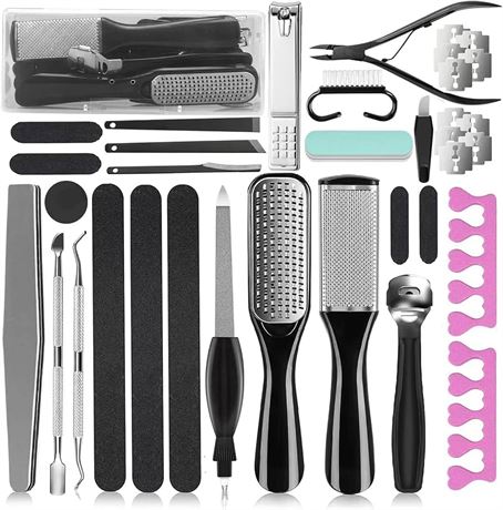 Professional Pedicure Kit, 36 in 1 Stainless Steel Foot Care Kit Foot Rasp Dead Skin Remover for Home & Salon Care, Filer