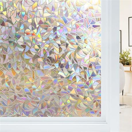 Haton Window Privacy Film Rainbow Static Cling Stained Glass Film Window Coverin