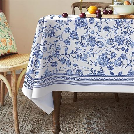 Rectangle Tablecloth - 60 x 84 Inch Blue Floral Rustic Tablecloth Classic French