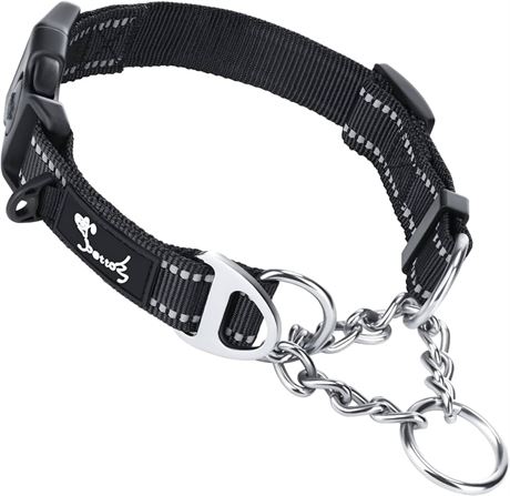 Dog Martingale Collar Chain, Half Check Dog Training Collar Reflective Adjustable, Heavy Duty Buckle Safety Dog Limited Slip Collar (M, Black)