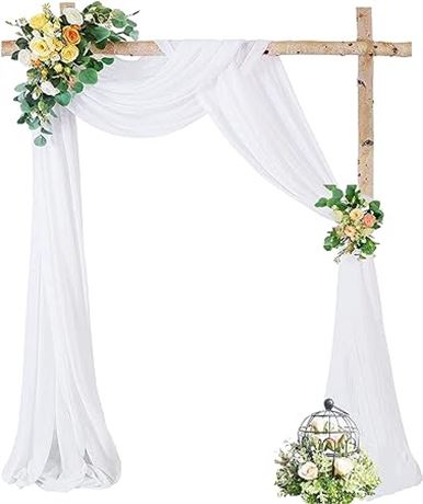 Wedding Arch Draping Fabric, 2 Panels 28" x 19Ft White Drapes Sheer Backdrop Cur