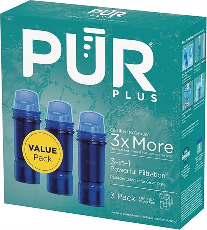 PUR Plus Water Pitcher & Dispenser Replacement Filter Pack of 3, Genuine PUR