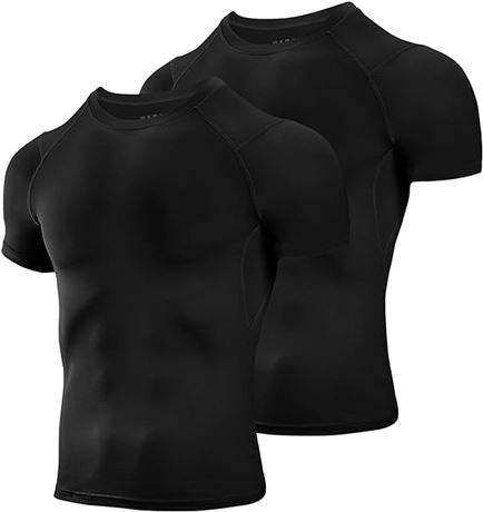 SIZE: S Niksa Men's Compression Shirts 2 Pack, Short Sleeve Athletic Compression