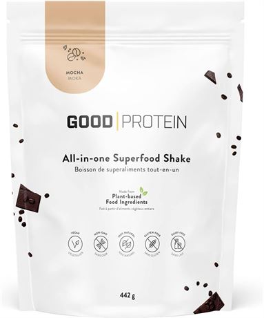 Good Protein Vegan Plant-based Protein Powder (Mocha, 442g) 100% Natural, Non-GM