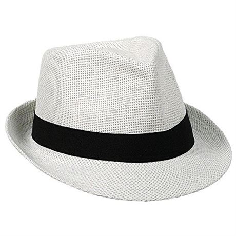 397128 Summer Luau Fedora Hat with Band, White & Black - Pack of 8