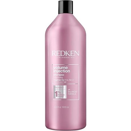 33.8OZ - Redken Shampoo, Volume Injection Hair Shampoo, Lightweight Finish