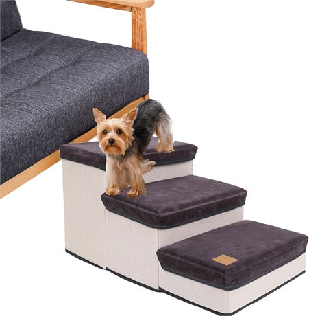 Dog Step Stair Pet Storage Stepper Foldable Pet Step for Couch Sofa with 3 Stora