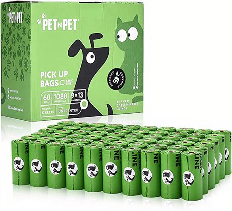 PET N PET Dog Poop Bag USDA Certified 38% Biobased Poop Bags 1080 Counts 60 Roll