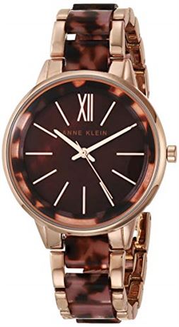 Anne Klein Women's Round Navy Mother of Pearl Dial Rose Gold Watch