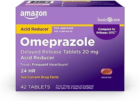Amazon Basic Care Omeprazole Delayed Release Tablets 20 mg, Tre...
