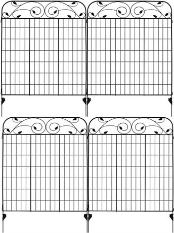 Pack of 4, Linear Length 12 ft - Black Steel Decorative Fence Panel 8 Leaves, Me