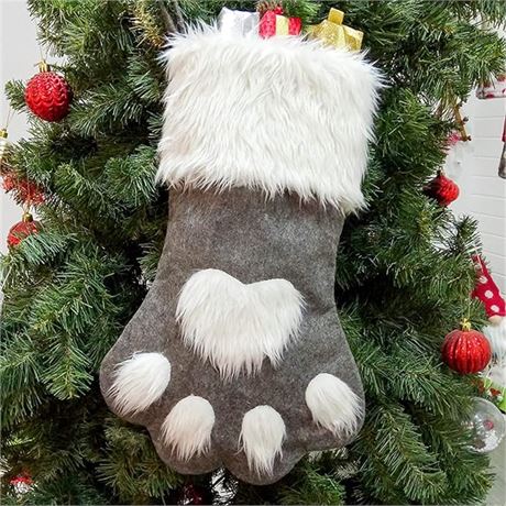 18in - SherryDC Dog Cat Paw Christmas Stockings, Plush Hanging Sock for Holiday