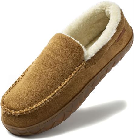 Size: 11, NewDenBer Men's Moccasin Slippers Warm Memory Foam Suede Soft Plush