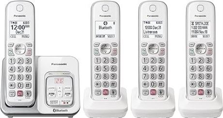 Panasonic Cordless Phone with Answering Machine, Link2Cell Bluetooth, 4 Handsets