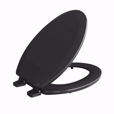 Jone Black Deluxe Molded Wood Toilet Seat, Closed Front with Cover, Elongated