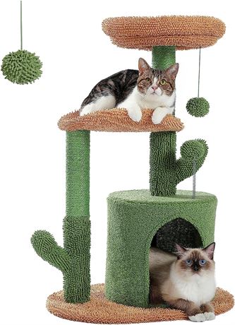 32 Inches - PAWZ Road Cat Tree Cactus Cat Tower with Sisal Covered Scratching Po
