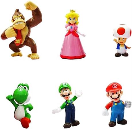Super Mario Brothers Cake Toppers, 6pcs Mario Action Figures Toys, Birthday Cake