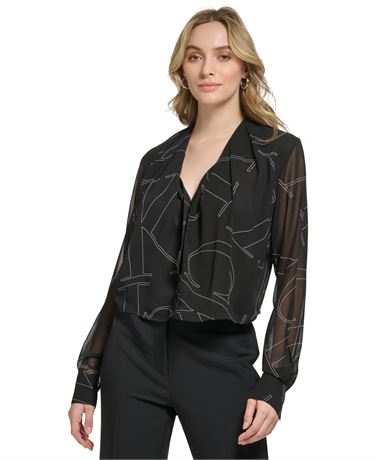 SIZE: XL Calvin Klein Women's Logo Print Blouse - Black - Size XL