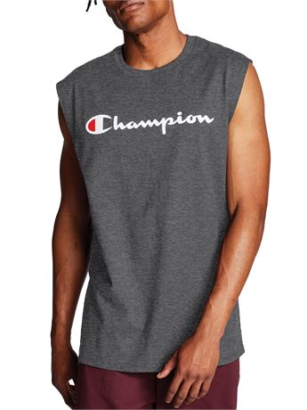 SIZE: XL Champion Men's Classic Graphic Logo Jersey Muscle Shirt in Gray (GT22H)
