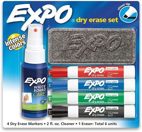 Expo Low-Odor 6-Piece Dry Erase Marker Set, Chisel Tip, Assorted Colors (80653)