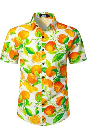 SIZE:M, JOGAL Men's Cotton Button Down Short Sleeve Hawaiian Shirt