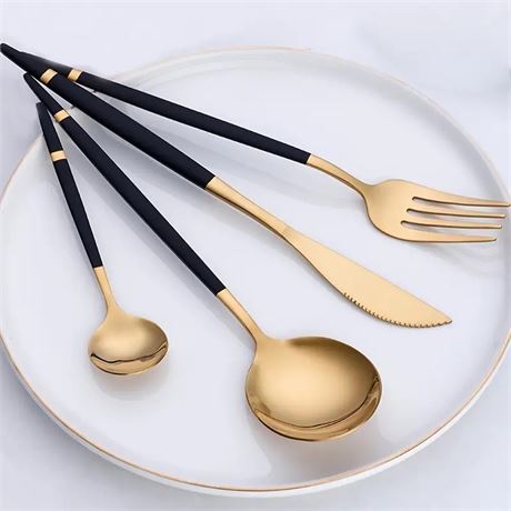 Black Gold Cutlery Set Stainless Steel - 4 piece set