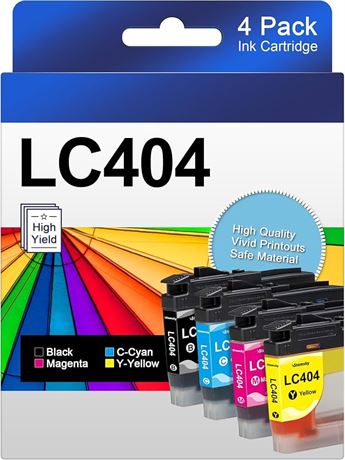 4 Pack, LC404 Ink Cartridges Replacement Compatible for Brother LC 404 LC-404 LC